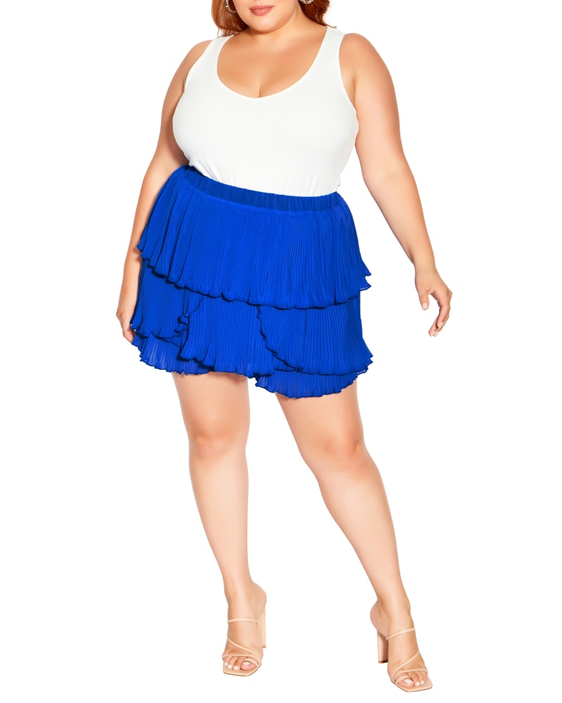 Front of a model wearing a size L SHORT PLEAT AWAY in Cobalt by City Chic. | dia_product_style_image_id:293647